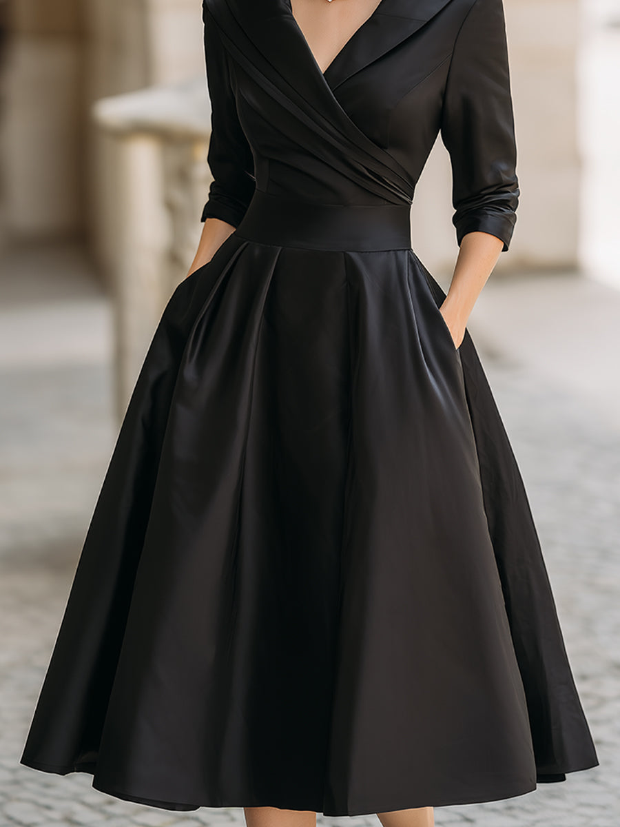 Vestido Midi Vintage com Decote em V