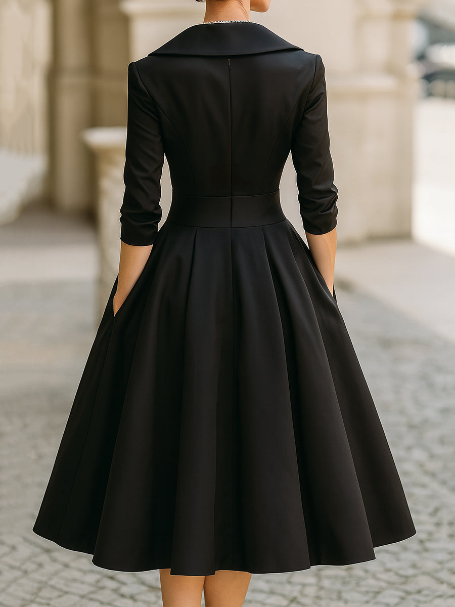 Vestido Midi Vintage com Decote em V