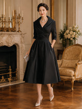 Vestido Midi Vintage com Decote em V