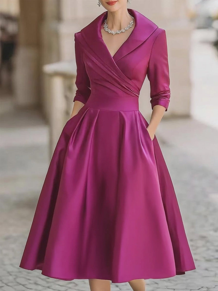 Vestido Midi Vintage com Decote em V