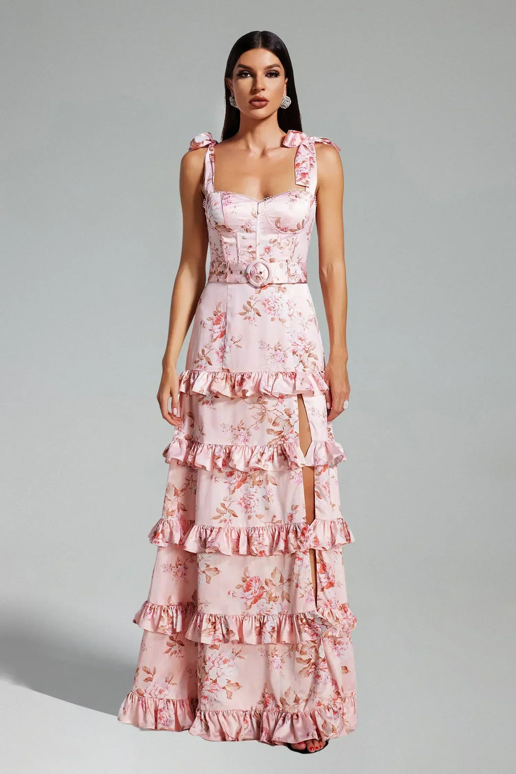 Vestido Rosa Plissado em Camadas