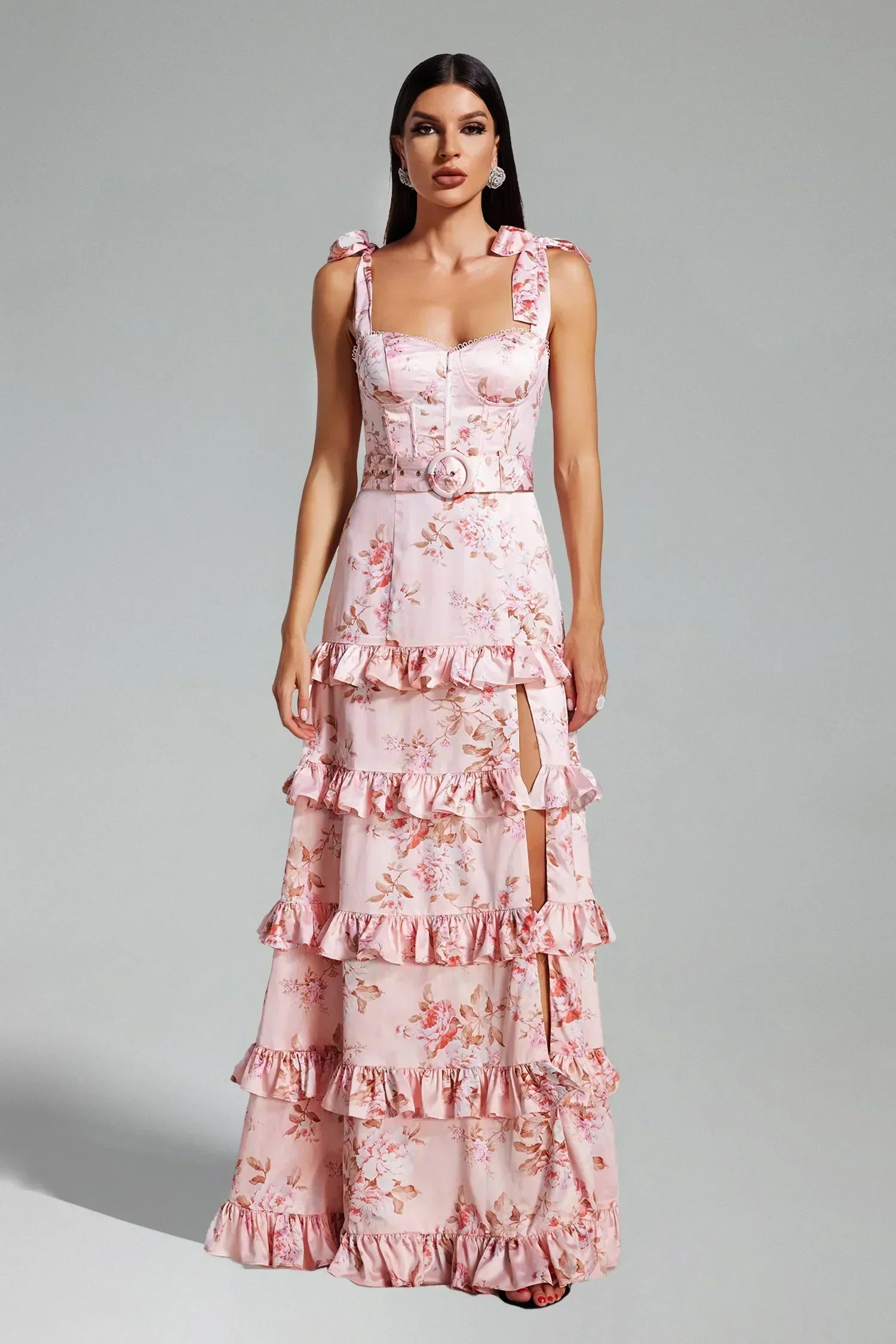 Vestido Rosa Plissado em Camadas