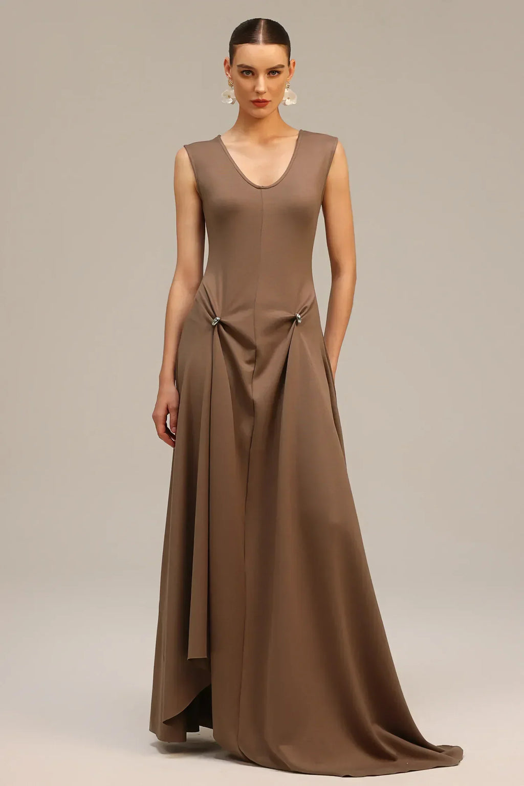Vestido Drapeado Fivela Dourada