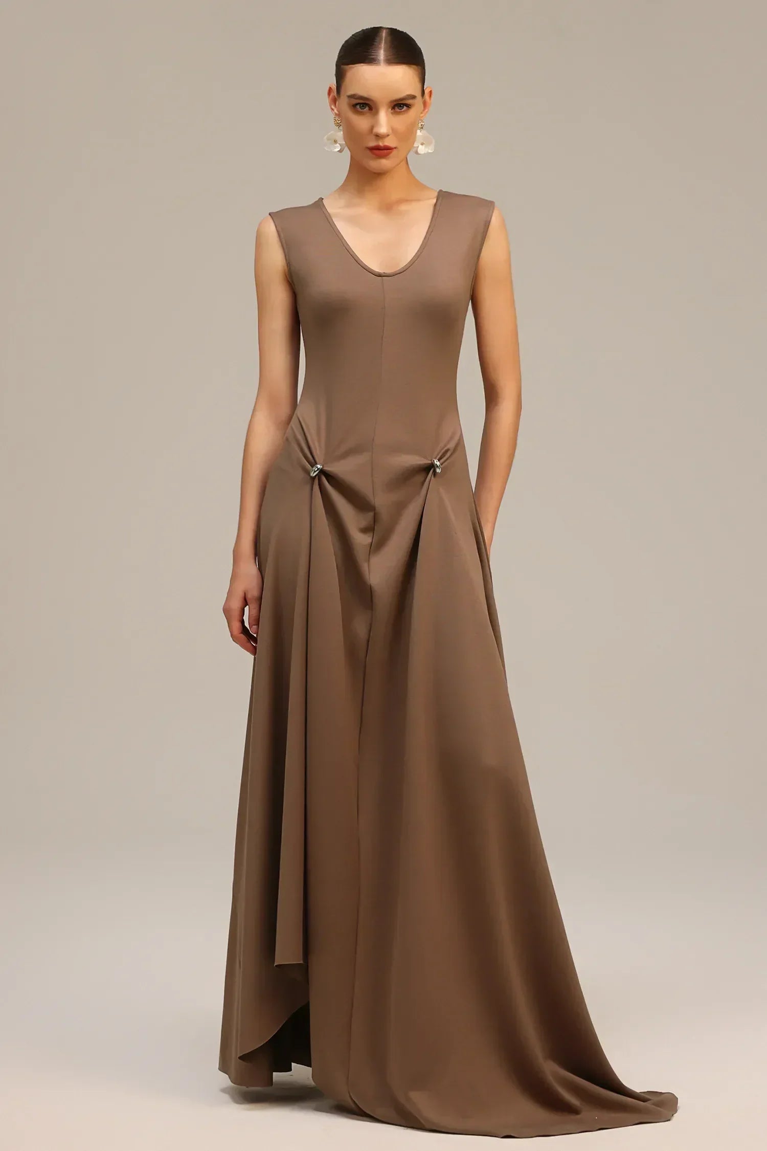 Vestido Drapeado Fivela Dourada