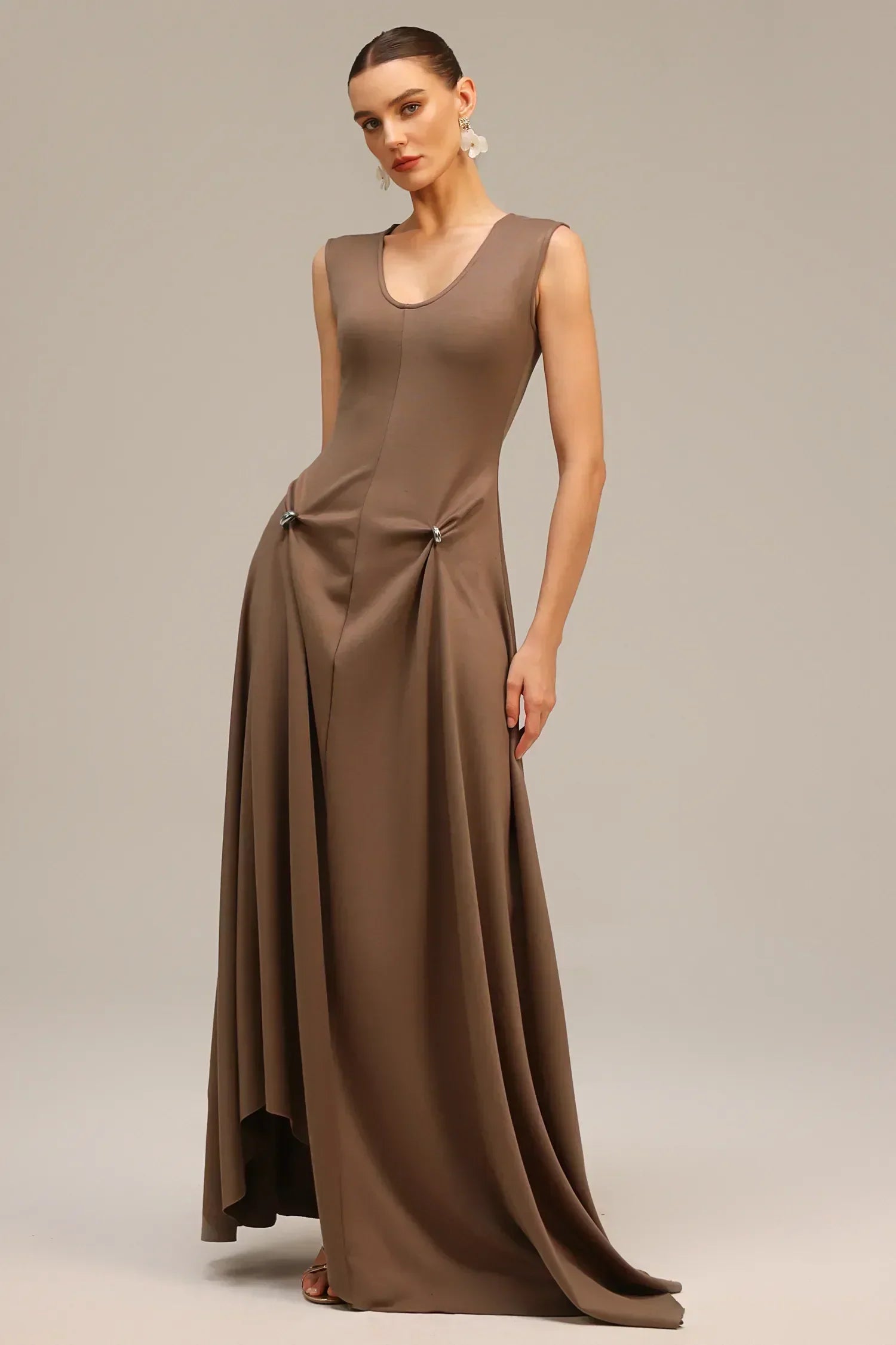 Vestido Drapeado Fivela Dourada