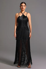 Vestido Preto de Franjas