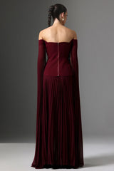 Vestido Bordô Off-Shoulder