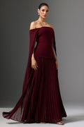 Vestido Bordô Off-Shoulder