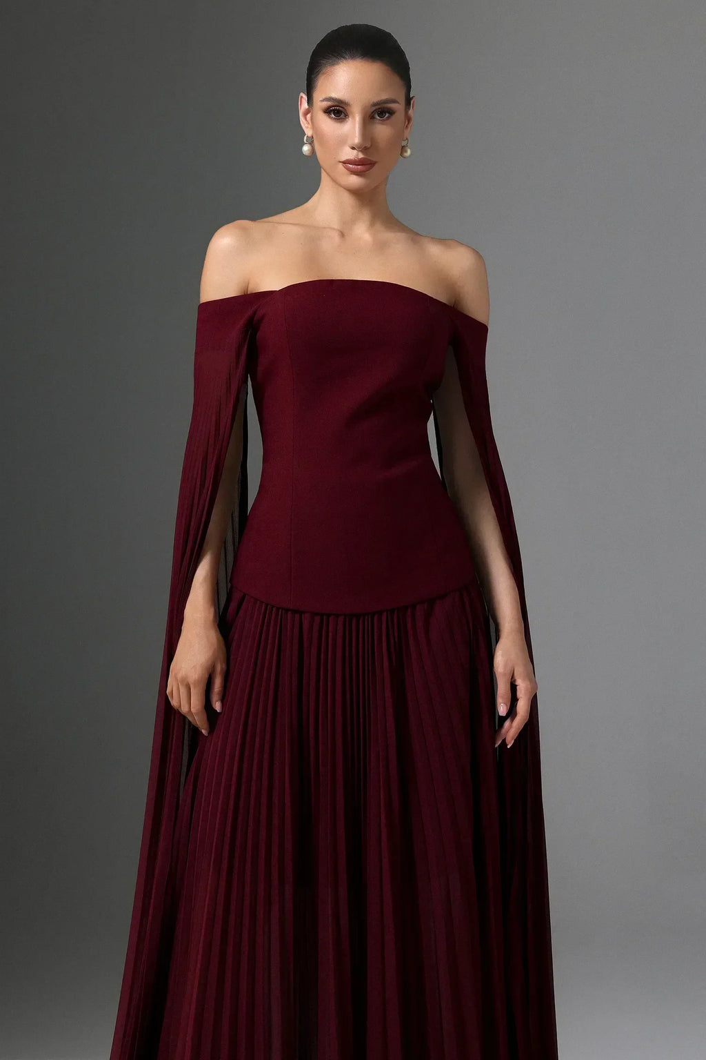 Vestido Bordô Off-Shoulder