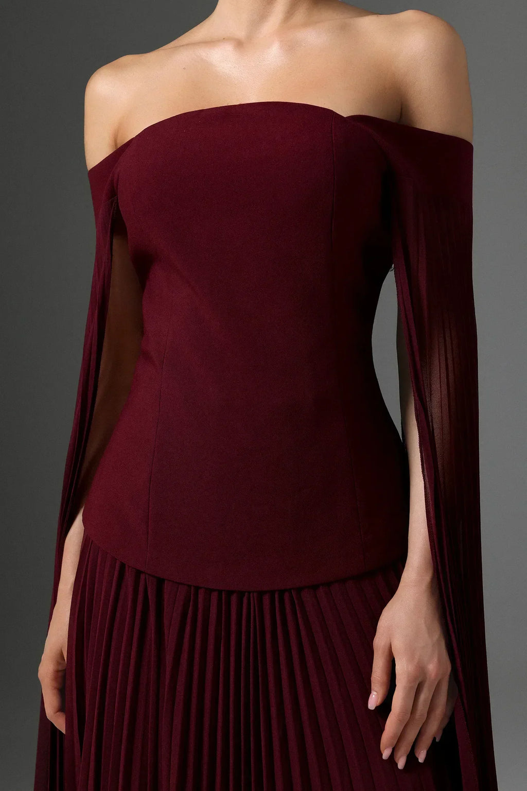 Vestido Bordô Off-Shoulder