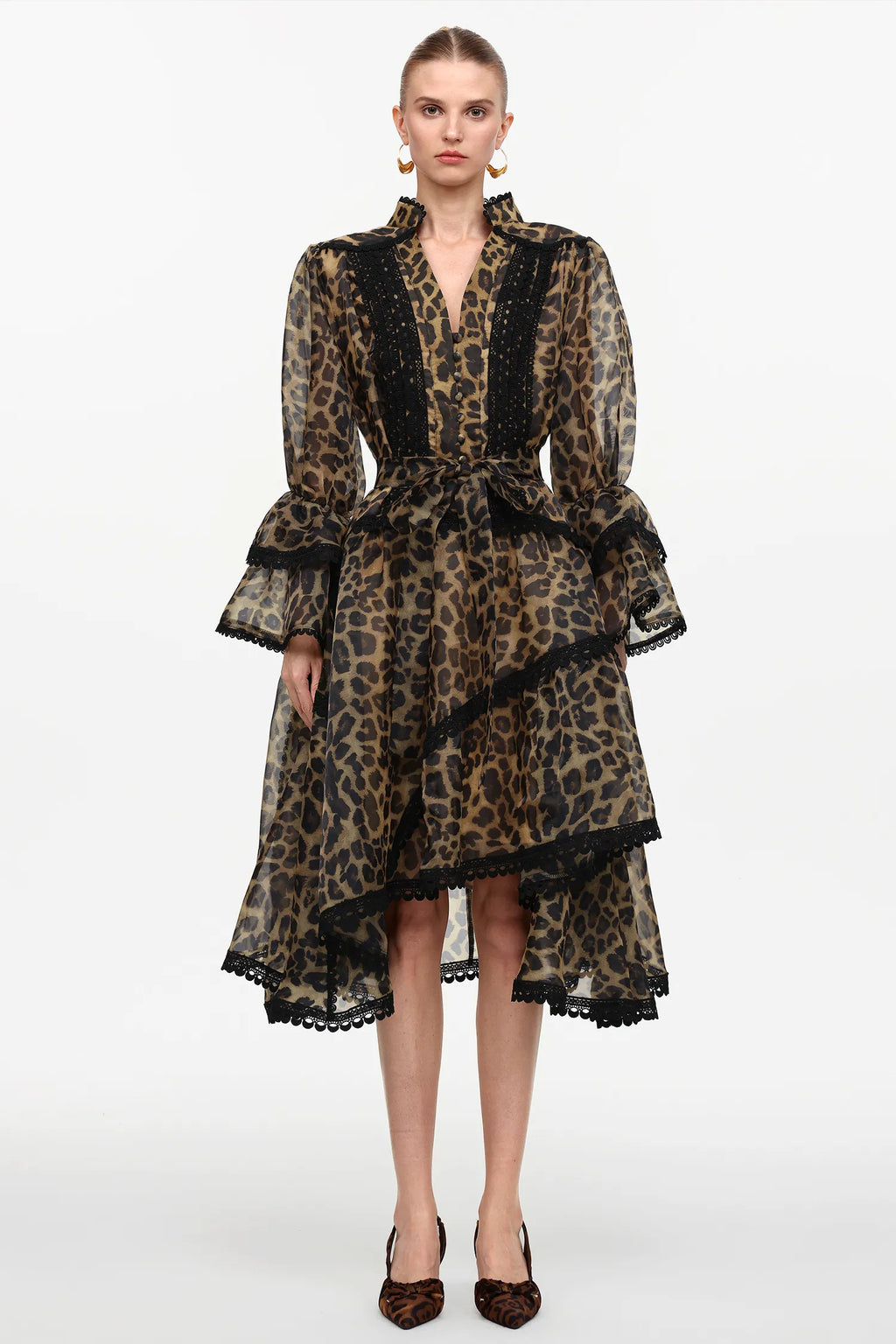Vestido Onça Dourada com Babados