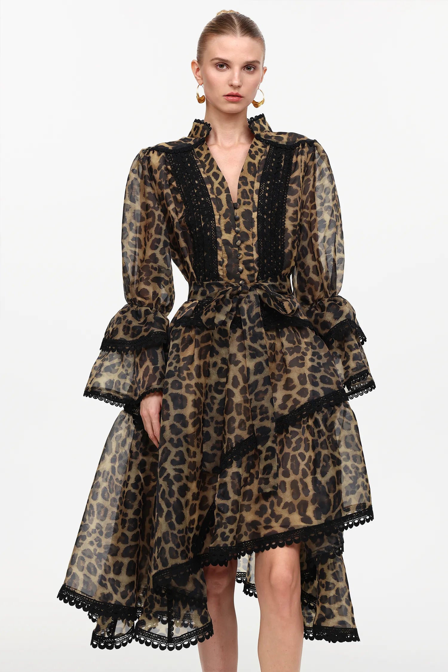 Vestido Onça Dourada com Babados