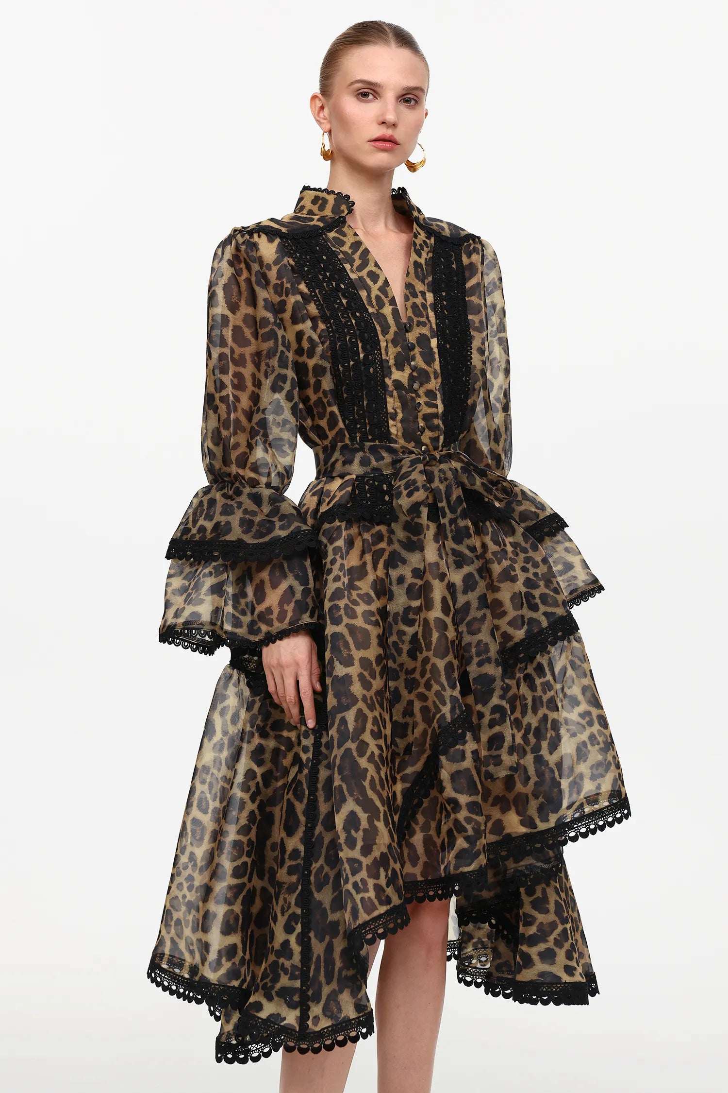 Vestido Onça Dourada com Babados