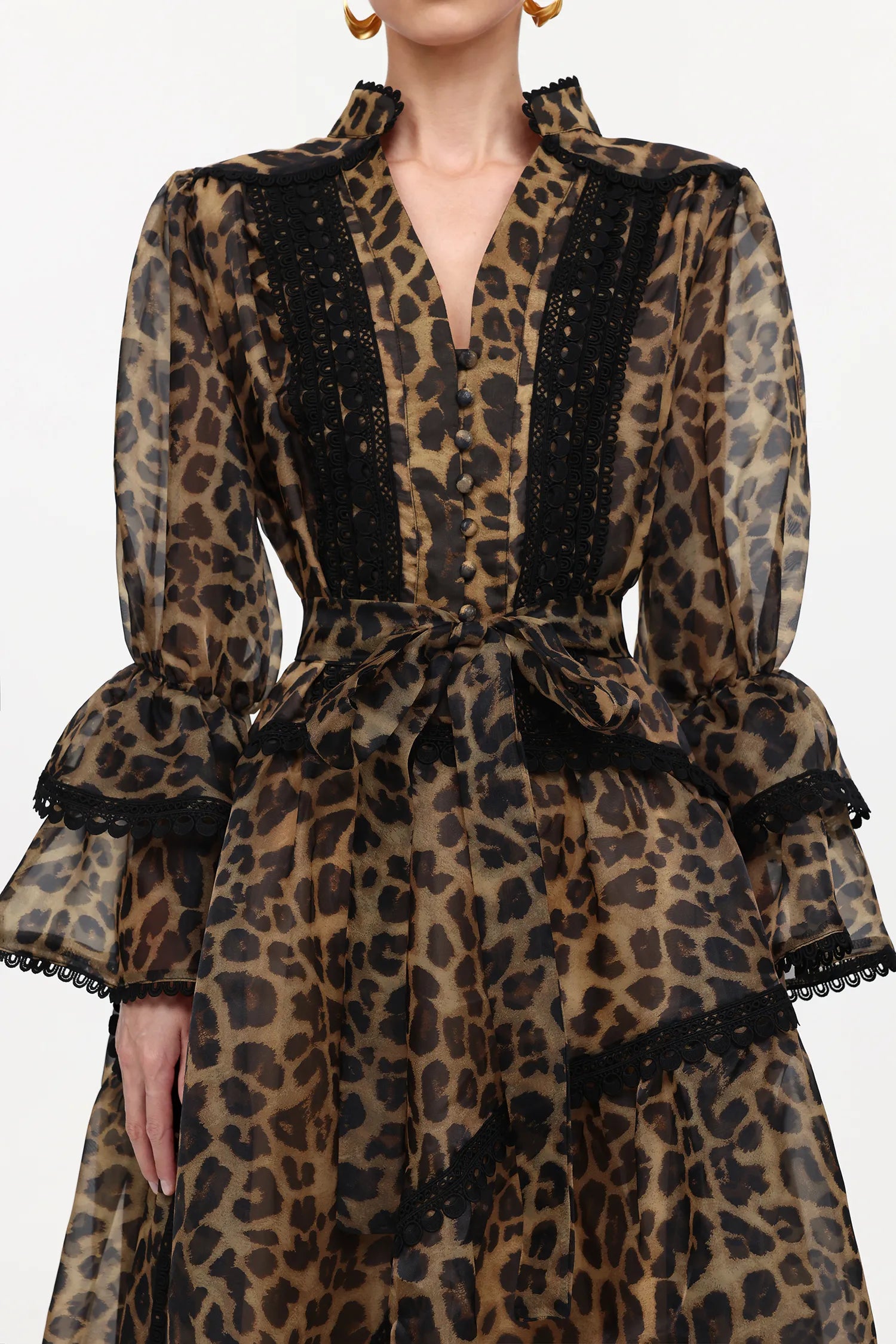 Vestido Onça Dourada com Babados