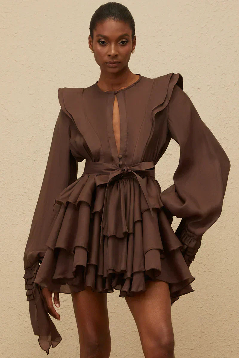 Vestido Chocolate em Camadas