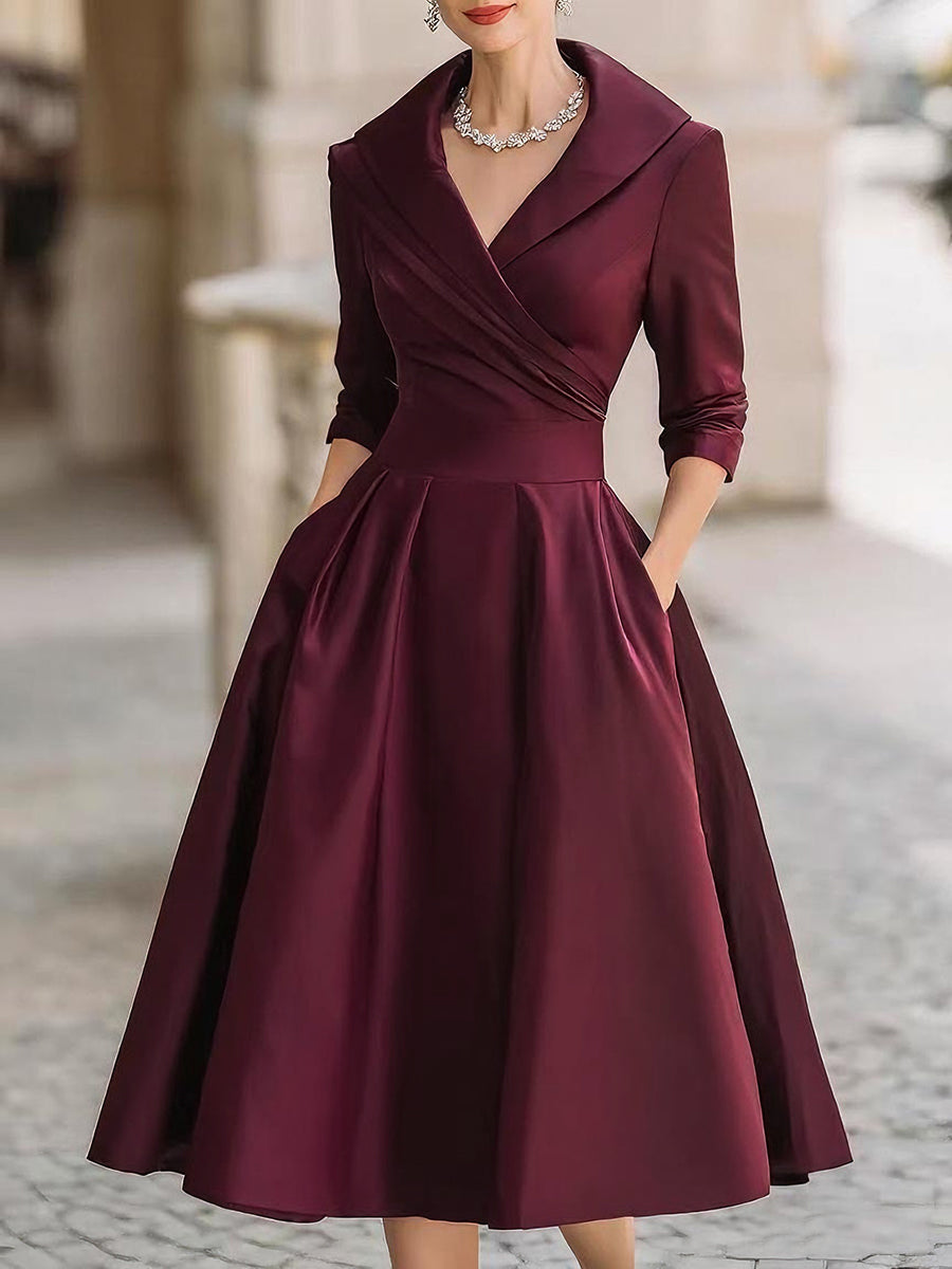 Vestido Midi Vintage com Decote em V
