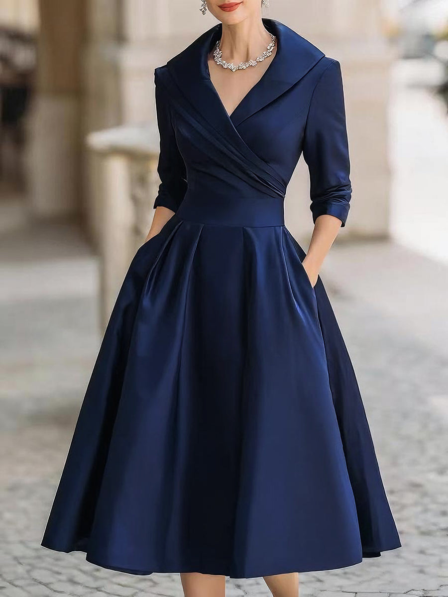 Vestido Midi Vintage com Decote em V