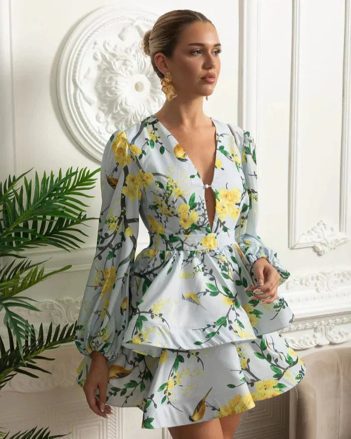 Vestido Vintage Floral Manga Lanterna