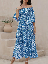 Vestido Longo Floral com Decote Ombro a Ombro e Bolsos