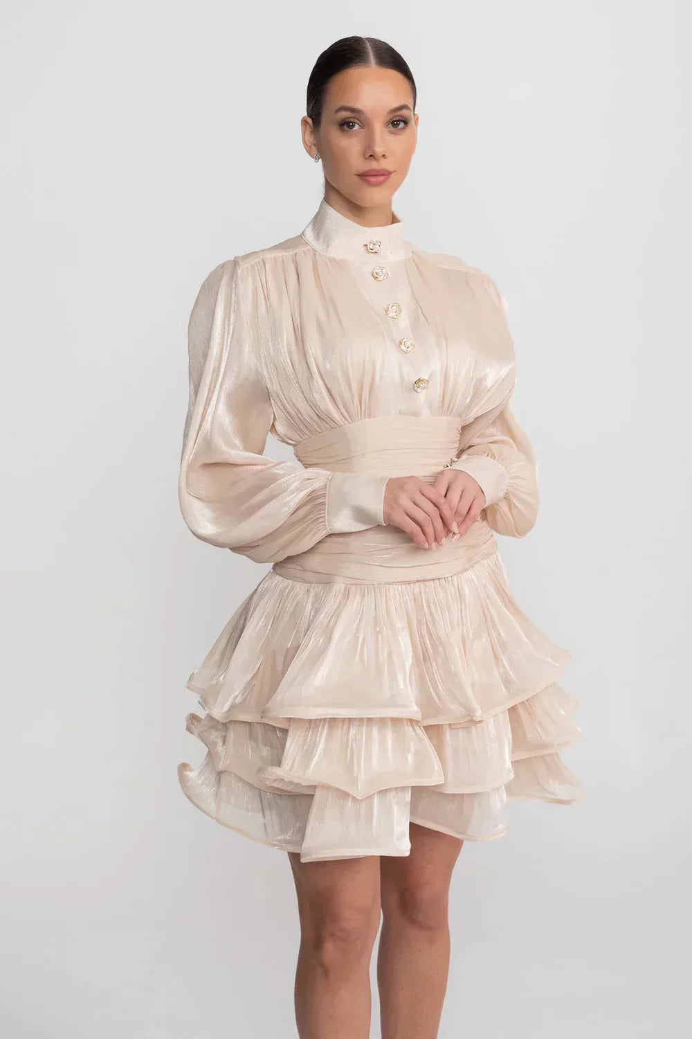 Vestido Champagne Perolado
