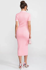 Vestido Midi Bicolor em Tricô com Aplicação de Flor Tridimensional