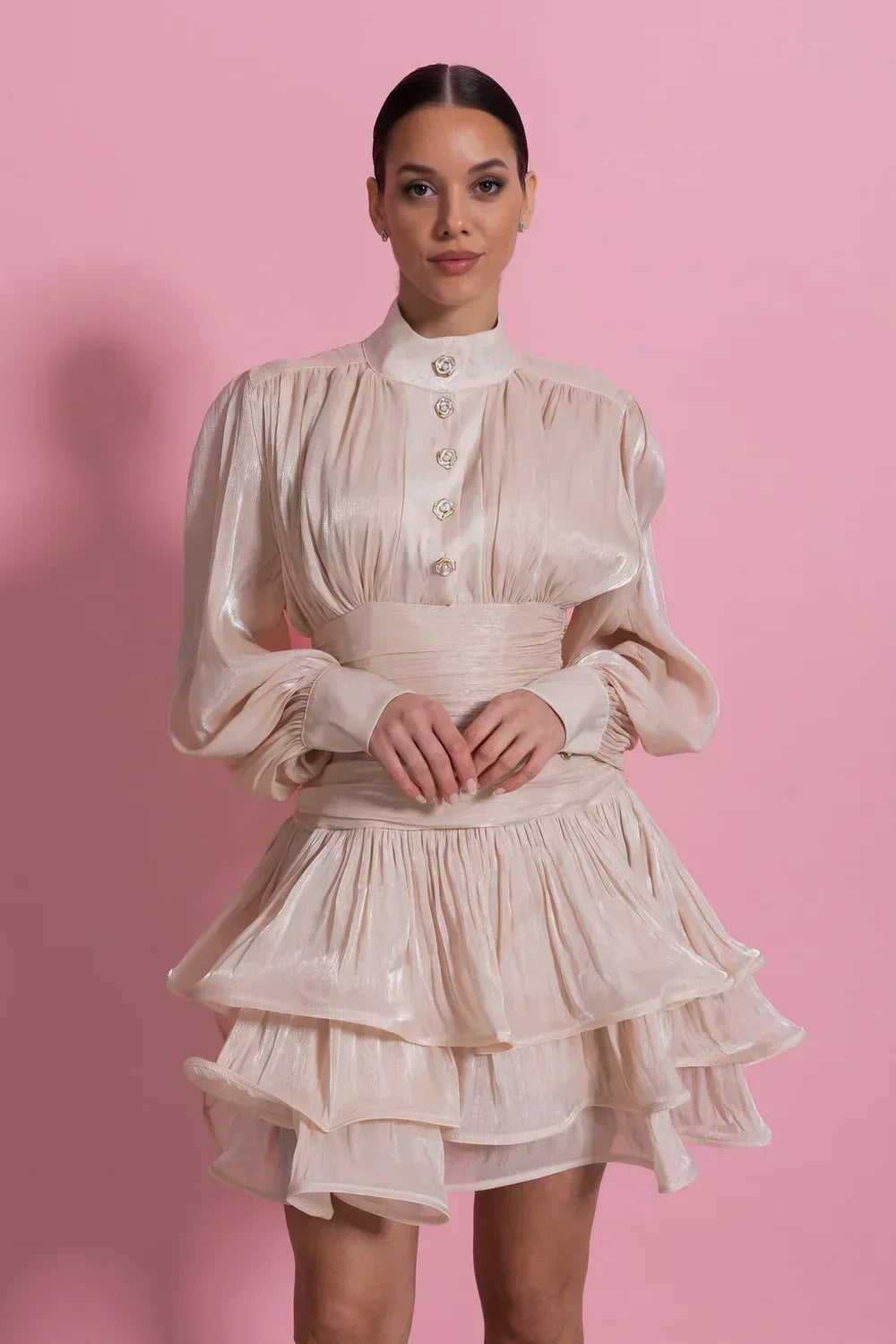 Vestido Champagne Perolado