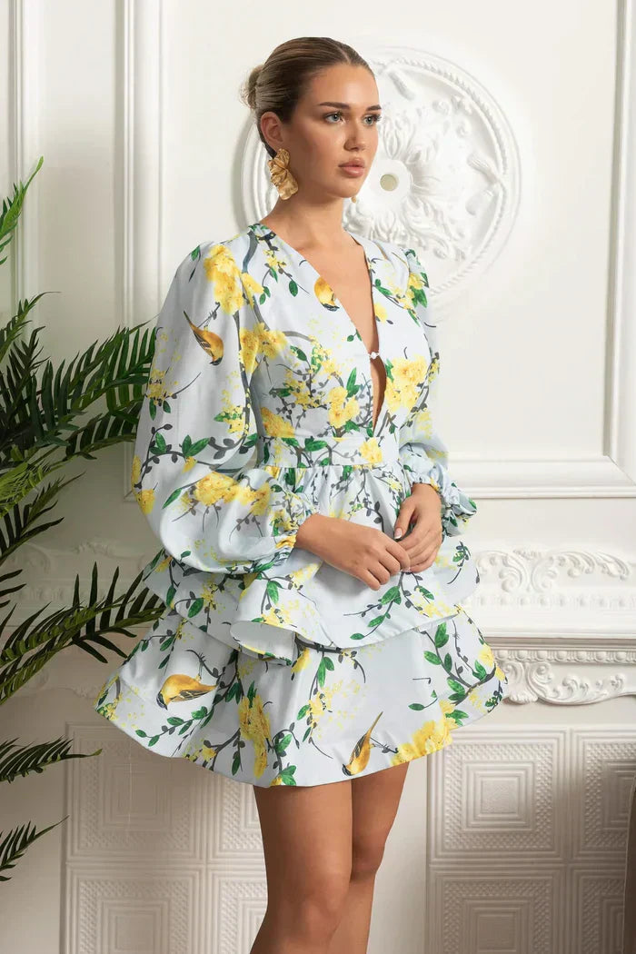 Vestido Vintage Floral Manga Lanterna