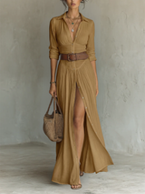 Valentina™ – Vestido Longo Feminino com Decote em V e Fenda