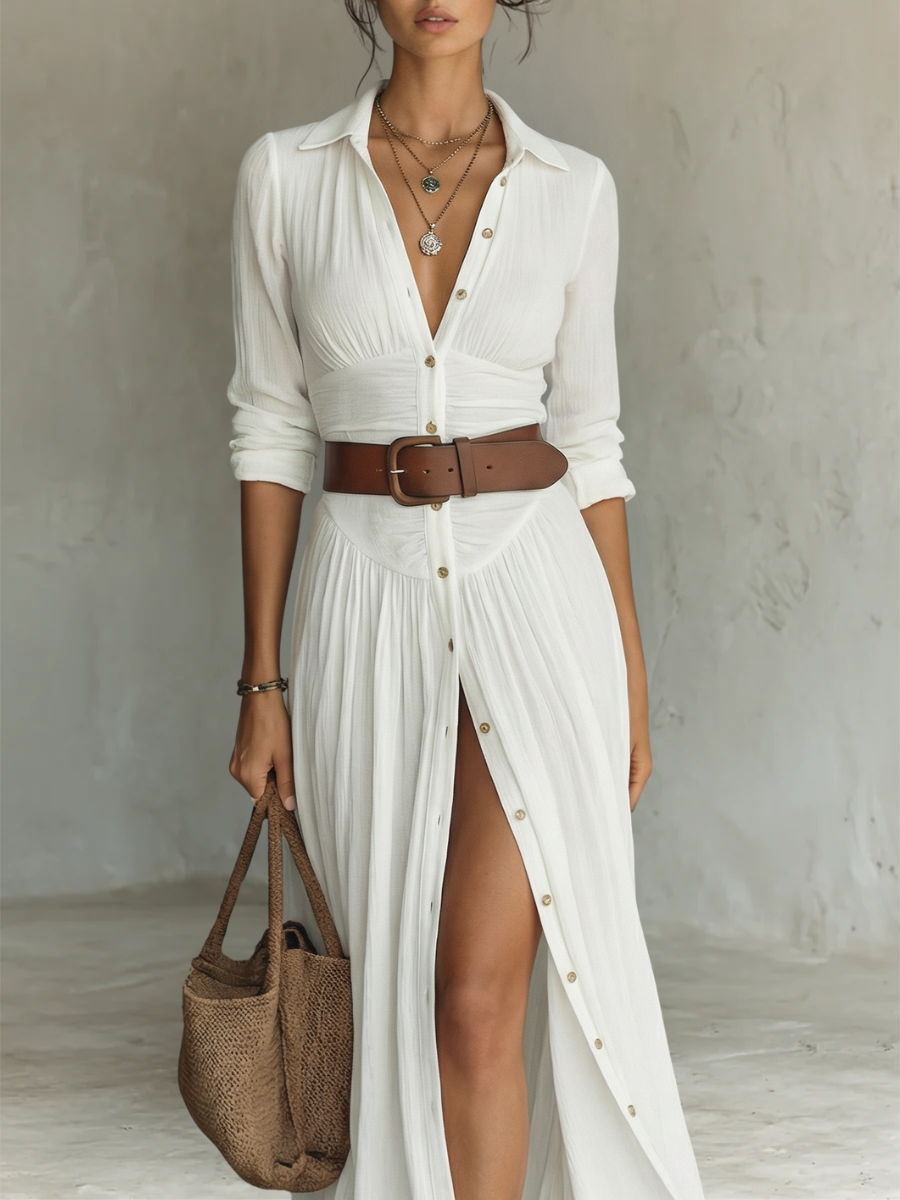 Valentina™ – Vestido Longo Feminino com Decote em V e Fenda