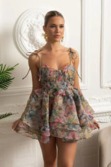 Vestido Floral Colorido com Costas Abertas