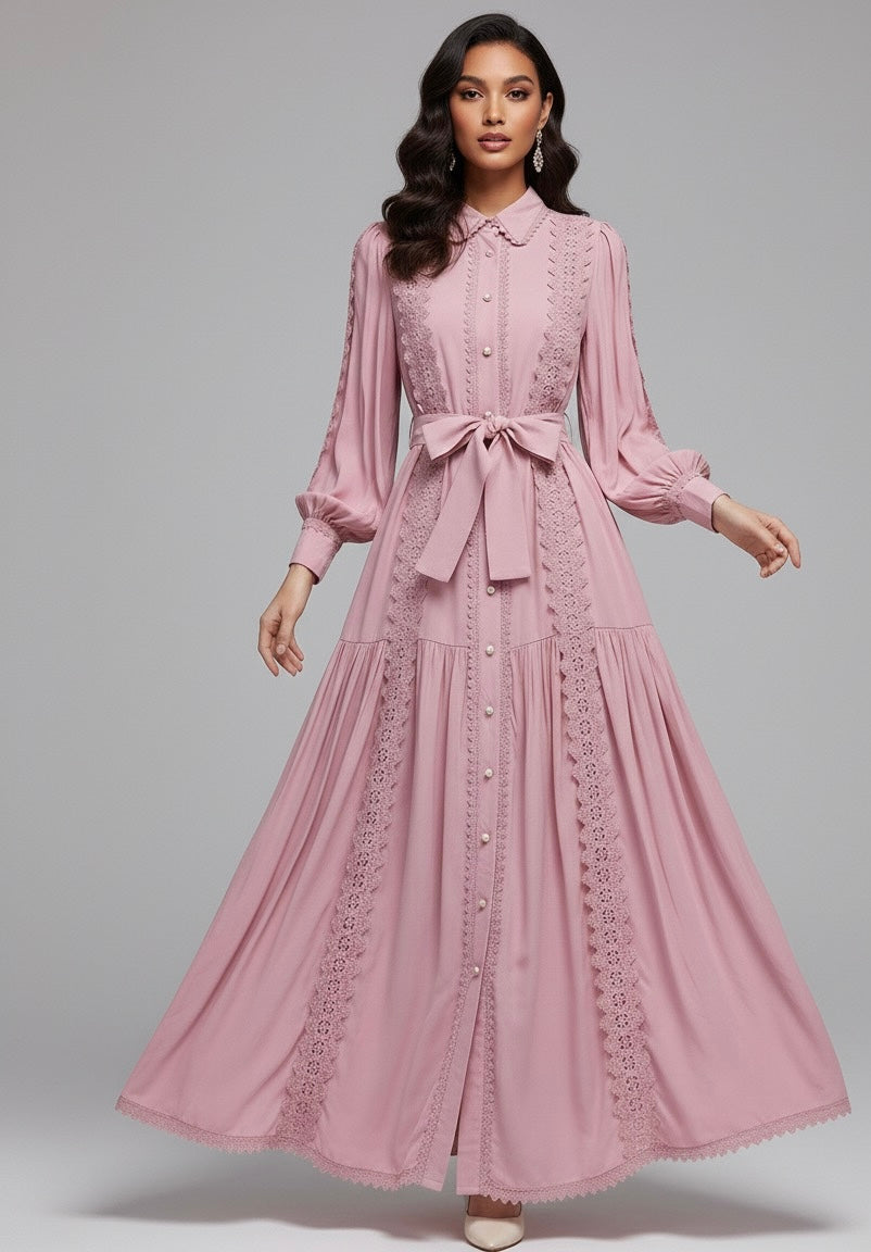 Vestido Longo Renda e Botões