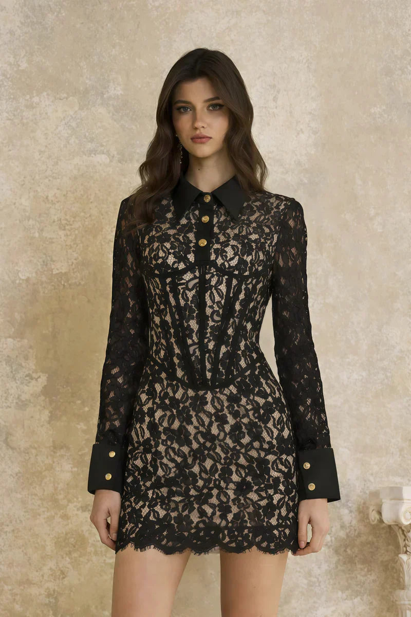 Vestido Renda Dourada Modeladora