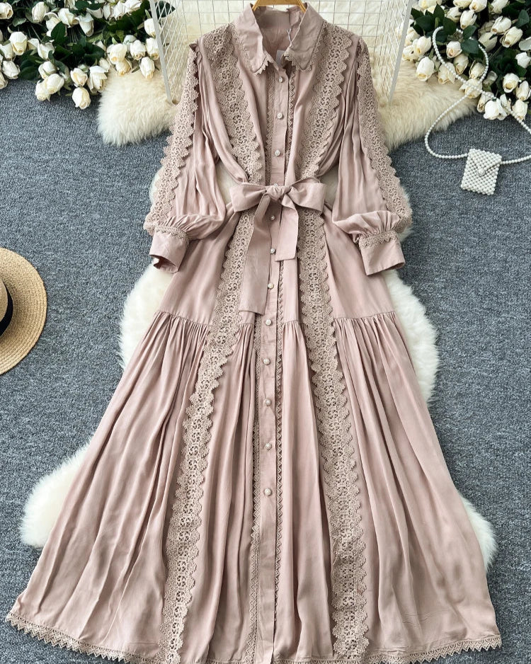 Vestido Longo Renda e Botões