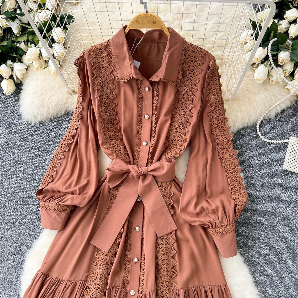 Vestido Longo Renda e Botões