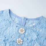 Vestido Azul Renda com Botões