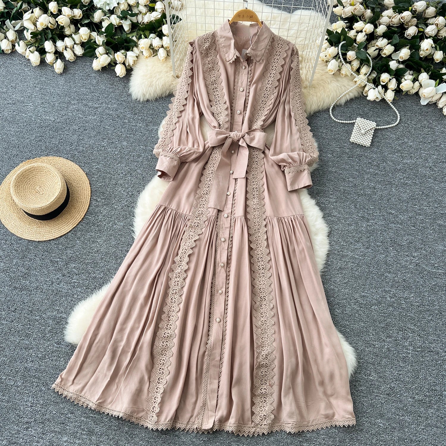 Vestido Longo Renda e Botões