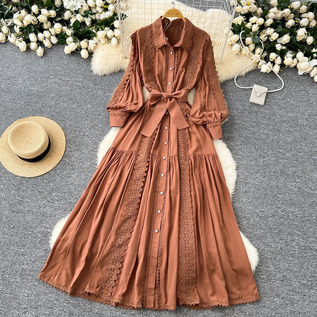 Vestido Longo Renda e Botões