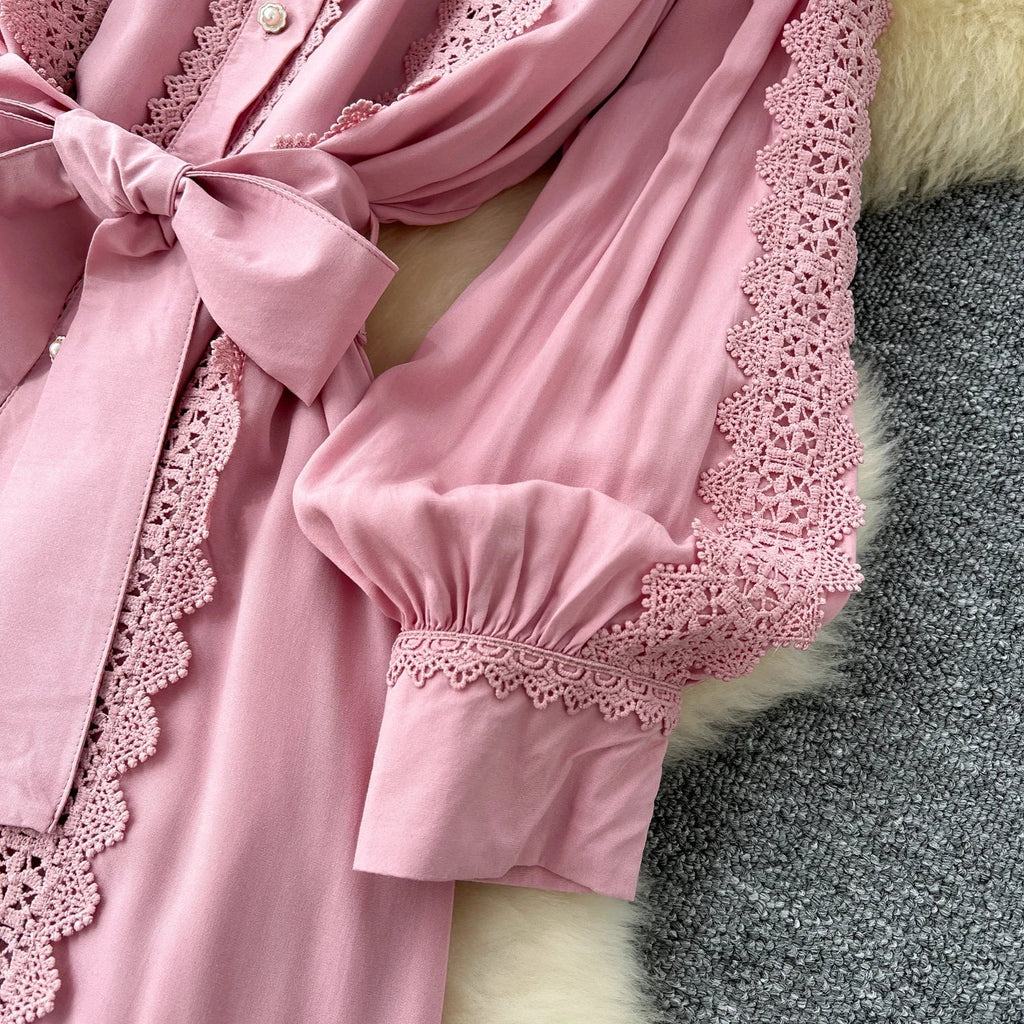 Vestido Longo Renda e Botões