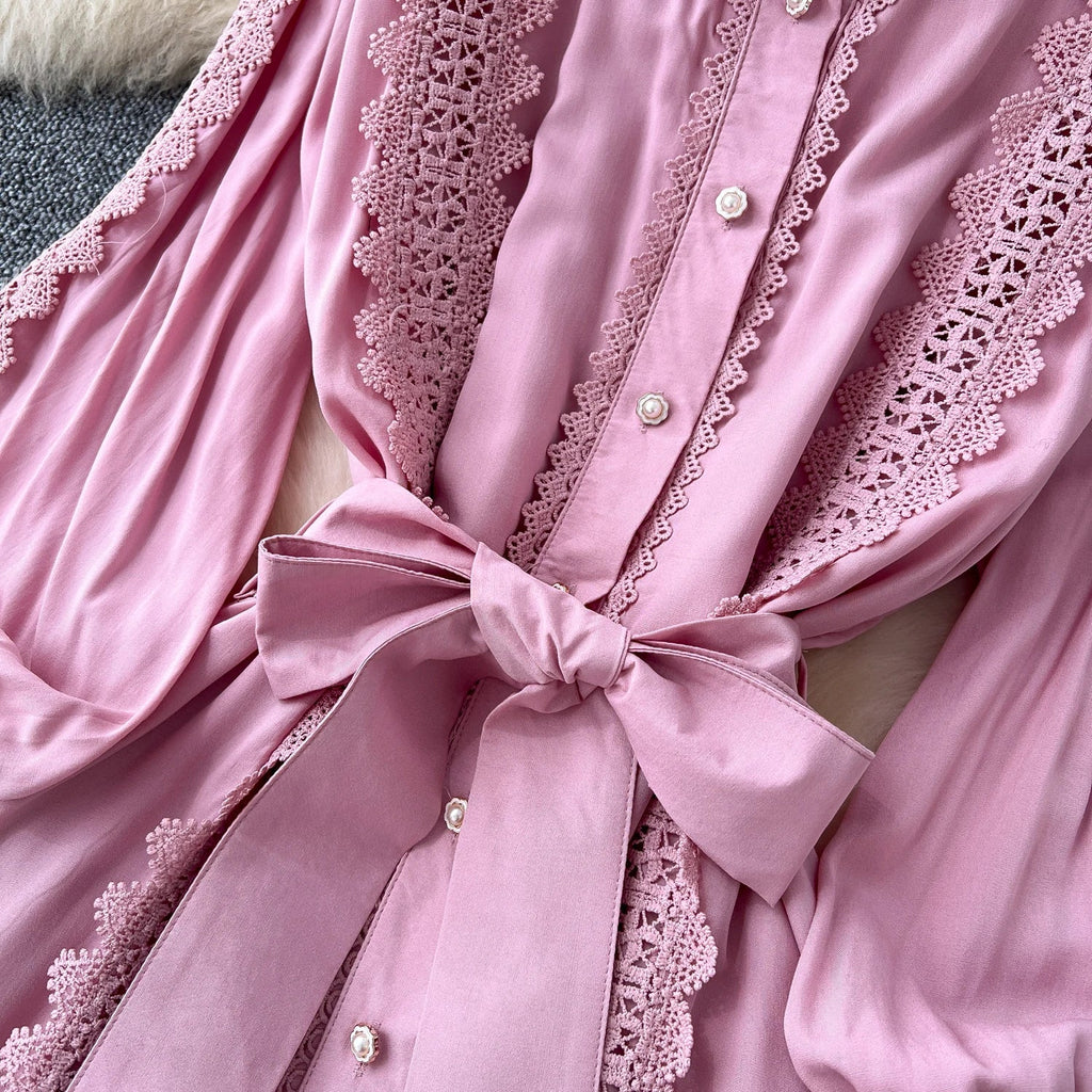 Vestido Longo Renda e Botões
