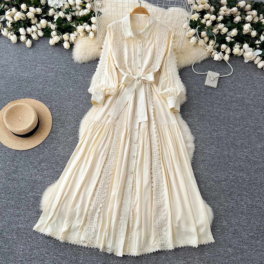 Vestido Longo Renda e Botões