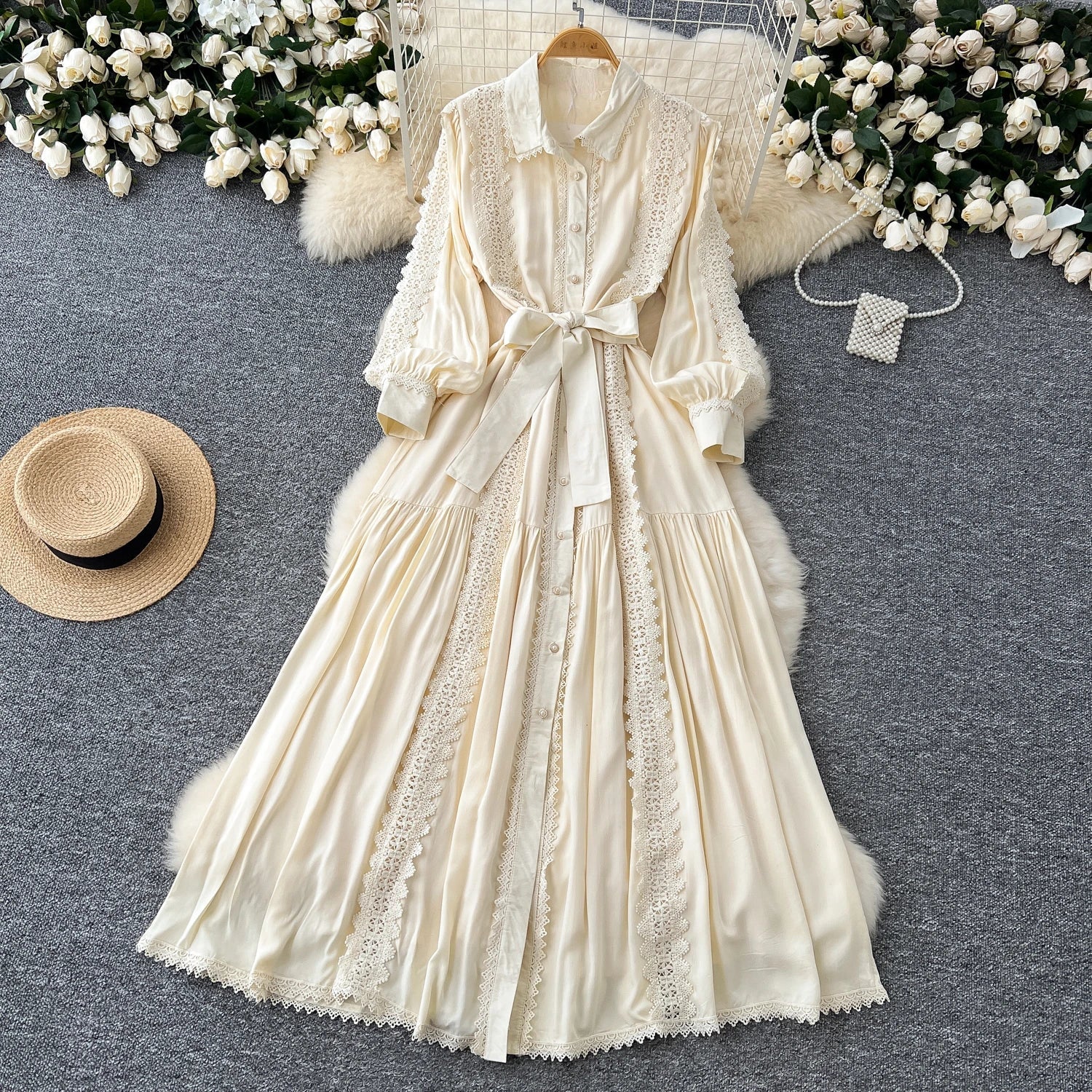 Vestido Longo Renda e Botões