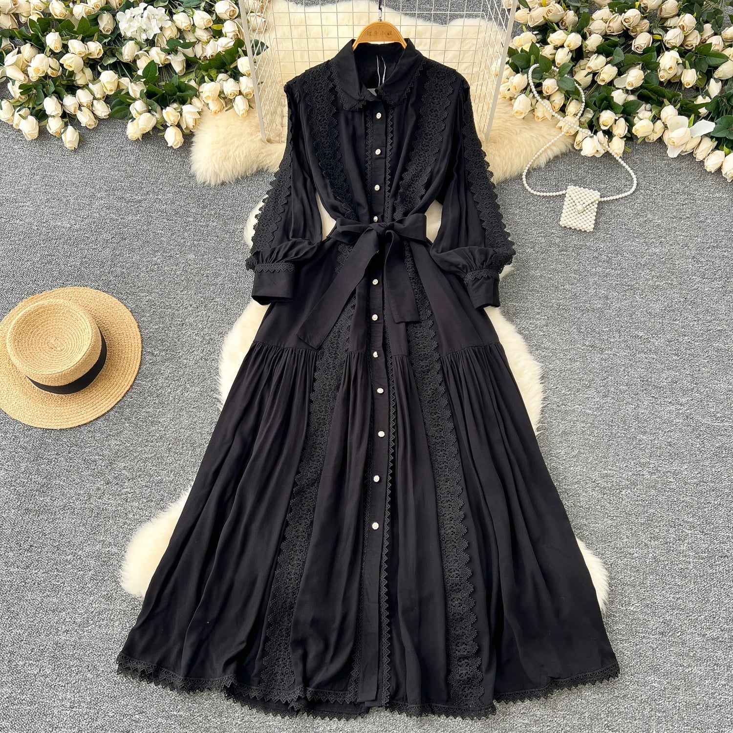 Vestido Longo Renda e Botões