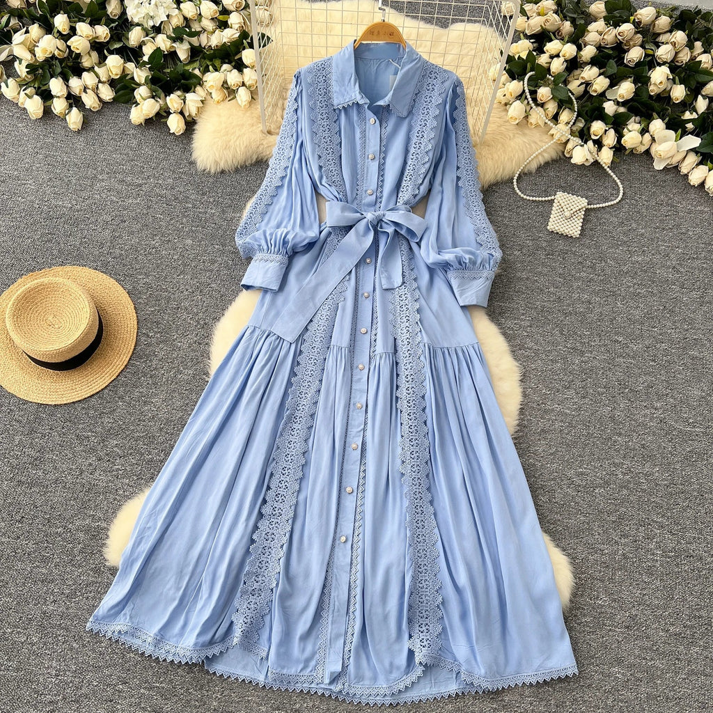 Vestido Longo Renda e Botões