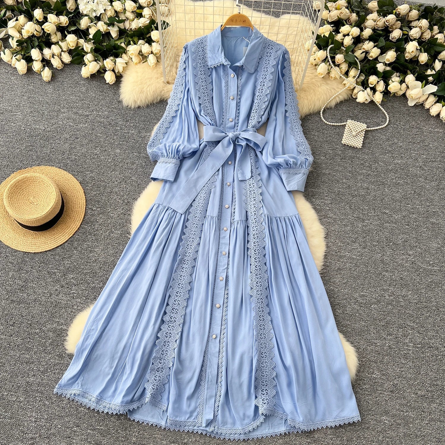 Vestido Longo Renda e Botões