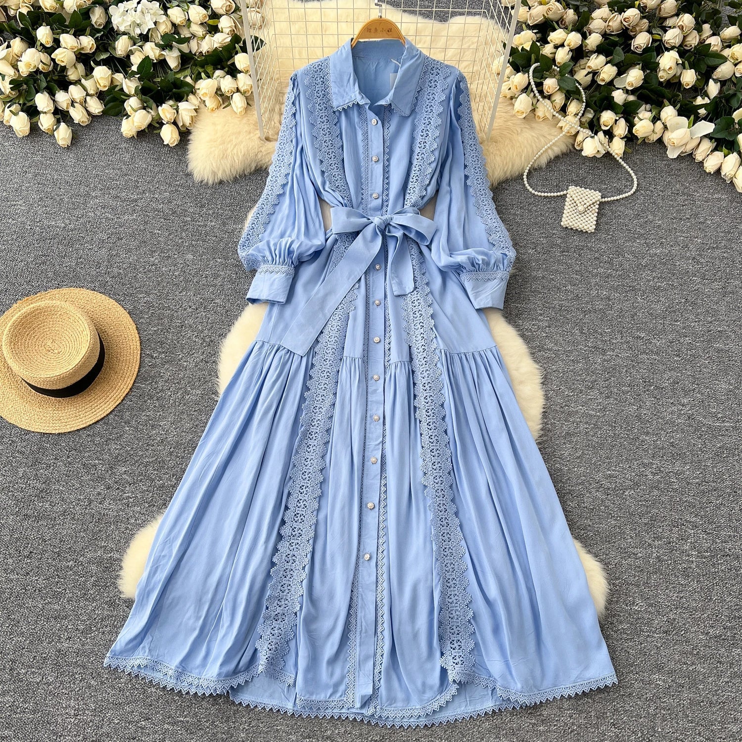 Vestido Longo Renda e Botões