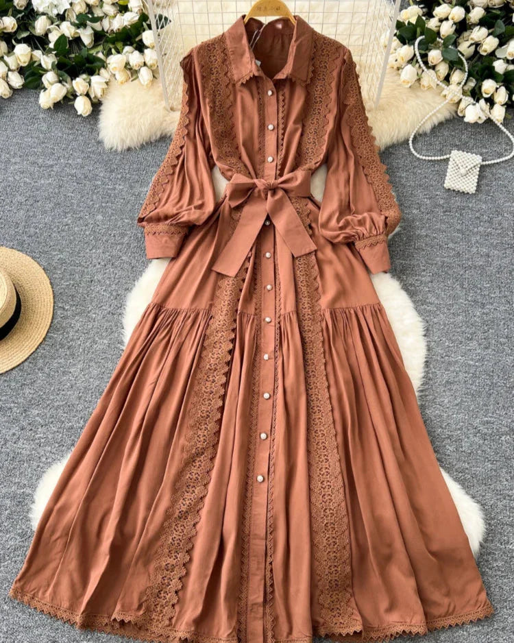 Vestido Longo Renda e Botões