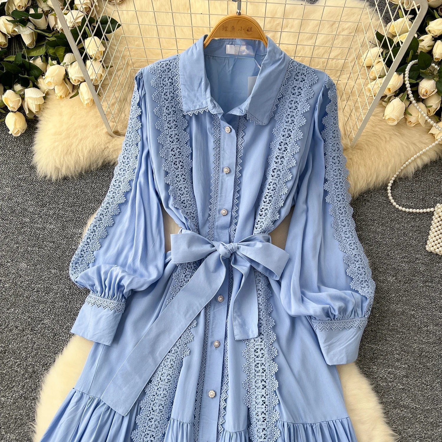 Vestido Longo Renda e Botões