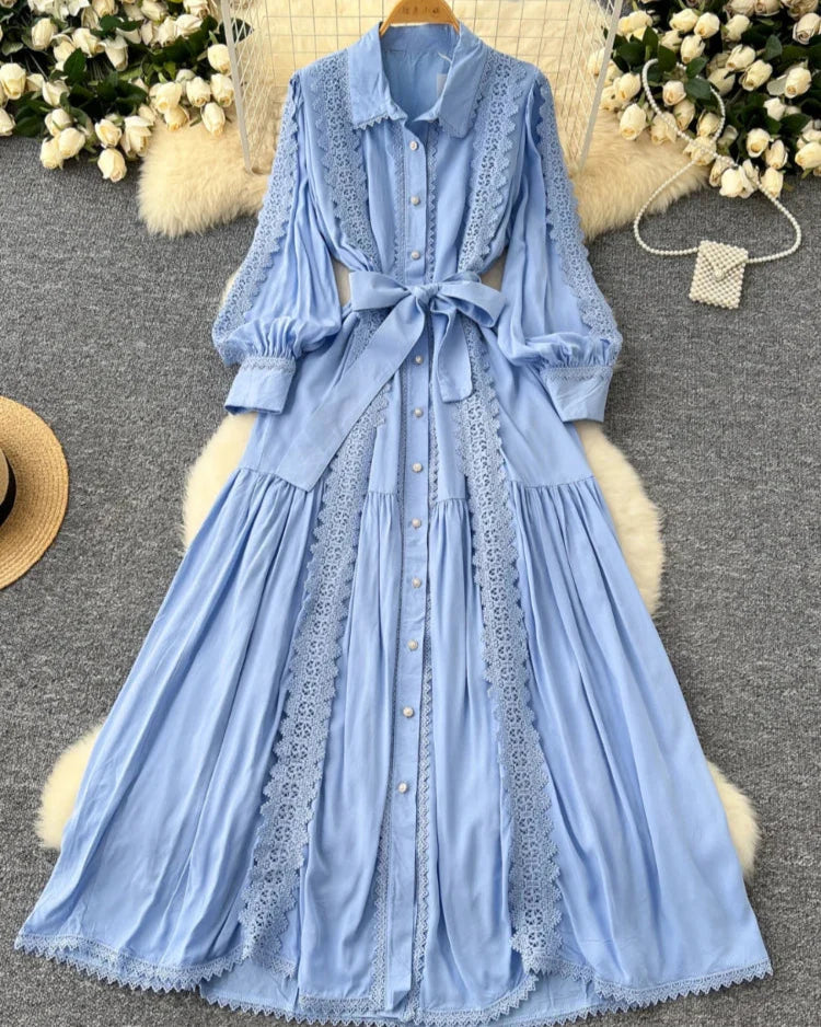 Vestido Longo Renda e Botões