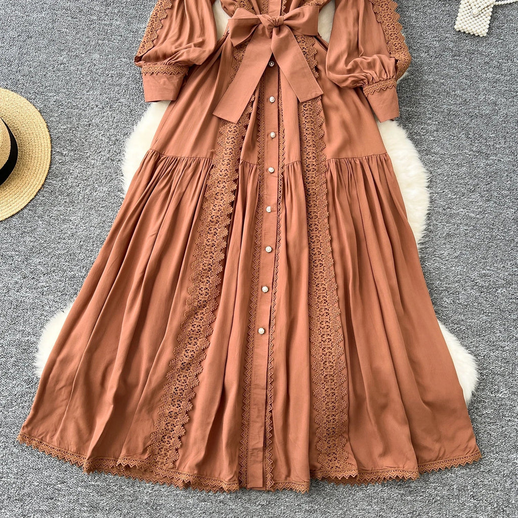 Vestido Longo Renda e Botões