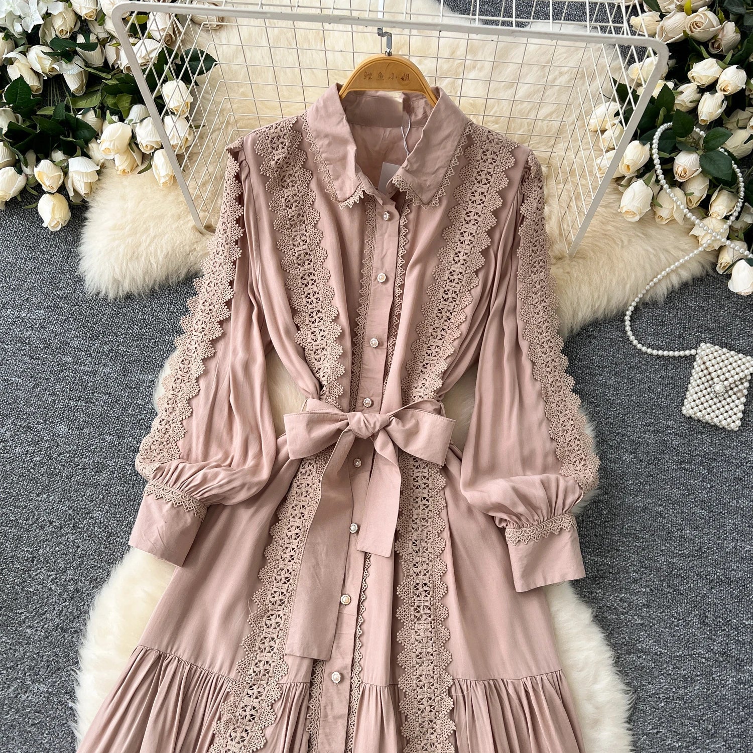 Vestido Longo Renda e Botões